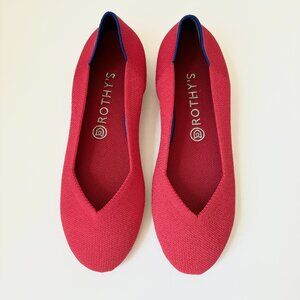 Rothy's new without box red round toe flats with blue on heel sz 8.5